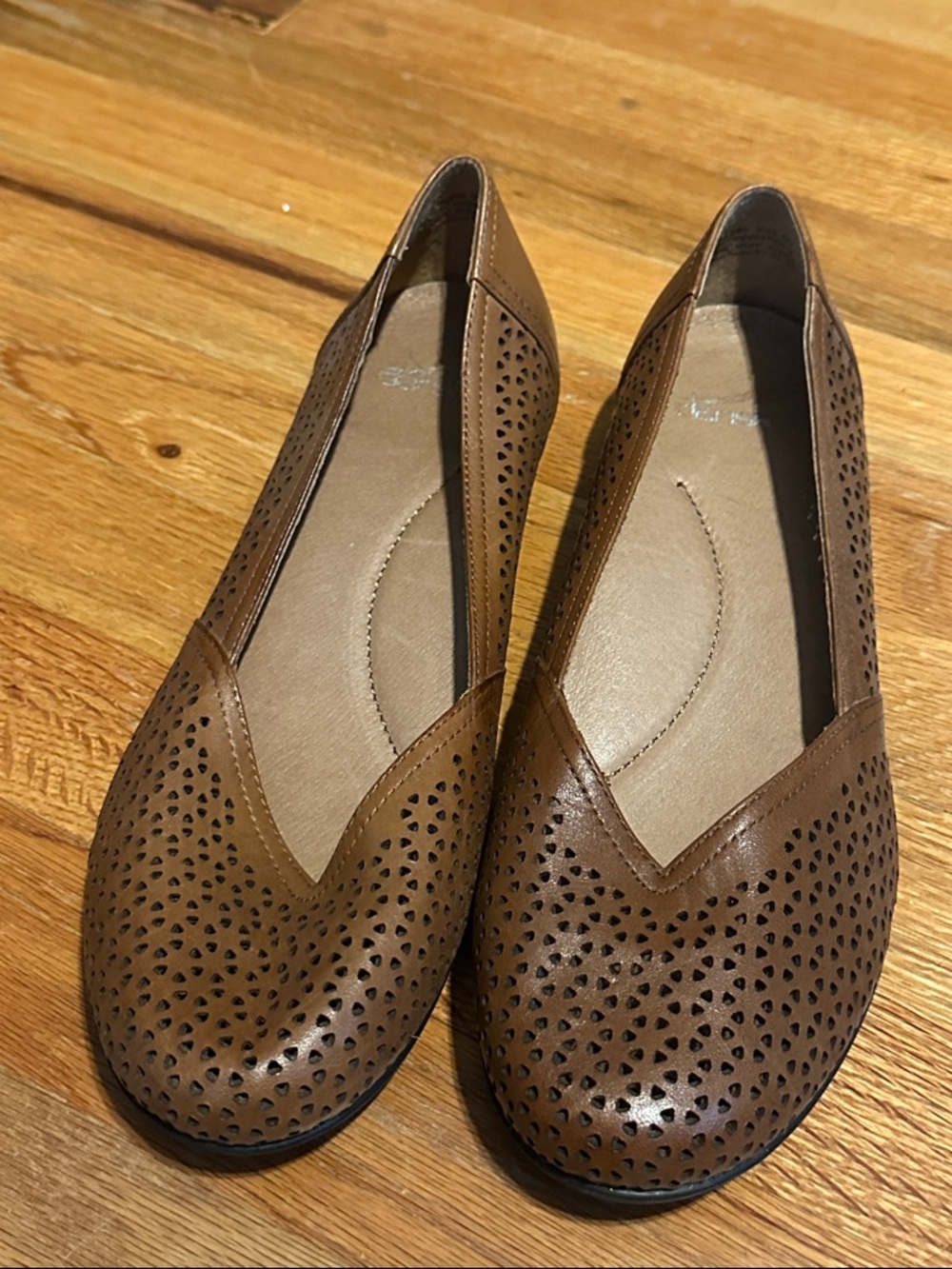 Women's Perforated Tan Ballet Flats